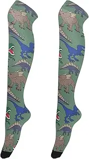 [Caihoyu] Women Soft Thigh High Socks Casual Extra Long High Thigh Socks Thigh High Tube Socks for Daily Wear, Cosplay Dinosaurs Pattern Green, Dinosaurs Pattern Green
