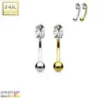 14K Gold Prong Oval Marquise CZ Curve Barbell Eyebrow Rook Daith Piercing