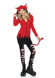 Leg Avenue Cozy Devil,dress w/wings,attached tail, and hood MEDIUM RED