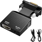 Drumstone Microware Portable VGA to HDMI Adapter Converter Video & Audio Synchronous, 1080p HD Resolution, Plug & Play with 3.5mm AUX and Micro USB Cable