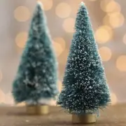 10 Frosted Green Sisal Bottle Brush CHRISTMAS Trees ~ 4" Tall ~ Train Village
