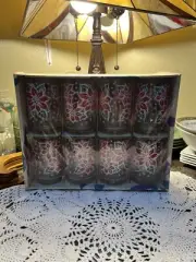 Libbey Poinsettia Christmas Tumbler Glasses--Set Of 8--4.5'' Deep--Original Box