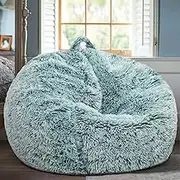 Fluffy Stuffed Animal Storage Bean Bag Cover (No Filler), Comfy Faux Fur Bean Bag Chair Cover for Organizing Plush or Textile Toys for Adults, Teens, Kids and