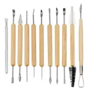 11 Pcs Clay Carving Pottery Sculpting Tools for Art and Craft Wooden Handle