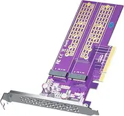 2-Port M.2 NVMe Adapter M-Key, PCIe X8 Gen3. Requires Motherboard BIOS Support for Bifurcation, Support SSD 22110 and Below Size