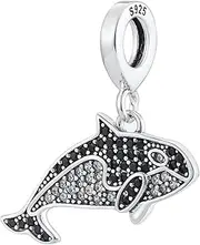 [Bolenvi] Crystal Whale Orca 925 Sterling Silver Charms Beads Pendants for Pandora Bracelets & Necklaces Etc