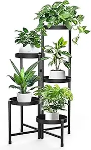 5 Tier Metal Plant Stand Indoor Outdoor, Foldable Corner Tall Plant Stands for Plants Multiple, Tiered Plant Shelf Flower Pot Holder Display Rack for Patio Garden Balcony Living Room