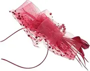 [BESTYASH] 1pcs Red Floral Fascinator Headband Elegant Mesh Ribbon Accessory for Tea Parties Weddings and Special Occasions Stylish and Hair Fascinator for Women