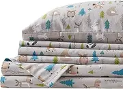 Comfort Spaces Cotton Flannel Breathable Warm Deep Pocket Sheets with Pillow Case Bedding, Twin, Multi Forest Animal 3 Piece