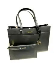 Michael Kors Large Functional Pockets Tote Bag + Clutch Wristlet Wallet (Black)