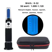 Brix Refractometer Handheld Adjustable Temperature Tester 0~32% 1.000-1.120