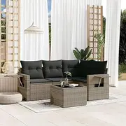 5 Piece Garden Sofa Set with Cushions Grey Poly Rattan, Garden Furniture Sets
