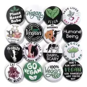 Vegan Animal Rights Badges Set of 16 Pin Buttons Lot