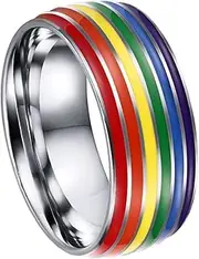 [Holibanna] Rainbow Titanium Wedding Bands Lgbtq Jewelry Titanium Ring Gay Pride Rings Stainless Steel Wedding Bands for Men Ring Jewelry Mens Ring Gay Ring Man Decorative Ring Sterling Silver