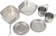 Sosoport Camping Cookware 6-Piece Set Portable Stainless Steel Pot Pan Plates Cups Ideal for Backpacking