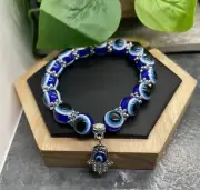 Lucky Evil Eye Hamsa Beaded Bracelet Stretch Protection & Blessings New B5721