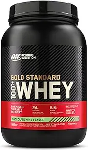 OPTIMUM NUTRITION Gold Standard 100% Whey Protein Powder, Choc Mint, 907g - [2024/2025 plastic neck band packaging may vary]