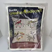 Vintage BUCILLA Creative Needlecraft #2187 BIRD QUARTET Pillow KIT Embroidery