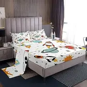 Kids Sheet Set Full Outer Space Spacecraft Sheets for Boys Child Nursery Space Rocket Universe Bed Sheets Girls Cartoon Planet Space Ship Bed Set 4Pcs,Deep Pocket Fitted Sheet,Flat Sheet, Pillowcase