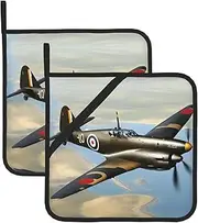 World War Aircraft Potholders BBQ Pot Holders for Heat Resistant Potholder, Hot Pads,Cooking Baking(2-Pack)