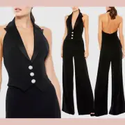 NWT IEENA Mac Duggal [ 0 ] 2643 Black Tuxedo Halter Jumpsuit #J838