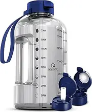 AQUAFIT Half Gallon Water Bottle With Time Marker - 64 oz Water Bottle With Straw - Gym Water Bottle With Strap - Big Water Bottle - Reusable Water Bottles With Straw - Large Water Bottle With Handle