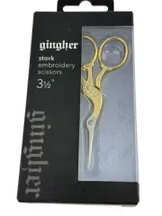 Gingher NEW Precise Snips Gold Stork 3-1/2" Embroidery Scissors & Sheath (Italy)