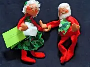 Vtg NOS With Tag Annalee 8" Santa and Mrs. Claus Posable Mint Condition