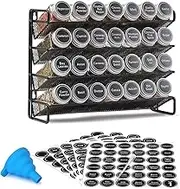Nealie Spice Rack with 28 Spice Jars, Organizer for Cabinet, Spice Jars with Labels, Chalk Marker and Funnel, 4 Tier, Countertop, Pantry, Cupboard, Door or Wall Mount, Black