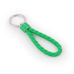 【BOTTEGA VENETA】新款銀釦小羊皮編織鑰匙圈(鸚鵡綠)/ 平行輸入