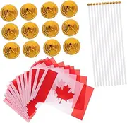 BUTIFULSIC 12Pcs Canadian Desk Flags Set Miniature Table Flags with Flagpole Gold Base Design for Office Home Decoration Canada Day Accessories