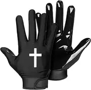 SLEEFS Youth Football Gloves for Men and Women, Faith Cross Black Sticky Receiver Flag Football Gloves for Youth, Adult Men or Women, Stretch Fit, No Slip, Perfect Grip, Machine Washable