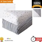 Neutral Navy/Grey Sports Stripes Fitted Crib Sheets - 2 Pack, Fits Toddler Beds