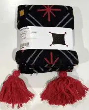 Ikea VINTERFINT Pillow Cushion Cover 20" x 20" Black/Red Stars w/Tassels - NEW
