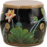 PA-DABAOO Decorative Garden Stool, Chinese Style Drum Stool, Outdoor Garden Stool, Round Garden Stool, Solid Wood Stool, Flower and Bird Garden Stool, Suitable for Garden, Living Room, Bedroom,Black