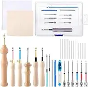 35 Pcs Punch Needle Kit, Punch Needle Tool Adjustable Punch Needle Embroidery Kits Include Wooden Handle Embroidery Pen Set, Big Eye Needles, Punch Needle Cloth - Valentines Gifts for Adults Beginne
