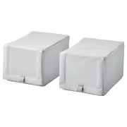 HEMMAFIXARE shoe box, fabric striped/white/grey, 23x34x19 cm
