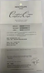 Patek Philippe Authentic Watch Certificate Of Origin Warranty 5110 J Calatrava