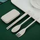 Foldable Utensils Set with Case, 3 Sets Reusable Wheat Straw Cutlery Fork Spoon