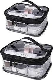 PVC Zipper Clear Travel Makeup Organizer Pouch with Handle, 2Pcs Clear Makeup Bag Zipper Waterproof Transparent Travel Storage Pouch Cosmetic Toiletry Bag with Handle for Home Bathroom Trip Storage