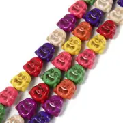 Multi-color Howlite Turquoise Double Sided Buddha Head Beads 14x15mm 15.5'' Str
