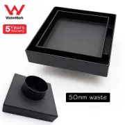 100mm Shower Grate Tile Insert Floor Drain 50mm Waste Square Black Watermark