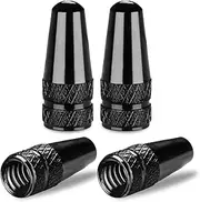 BOROLA Pack of 4 Presta Valve Caps Anodized Aluminum Alloy Bicycle Bike Tire Caps Dust Covers (Black)