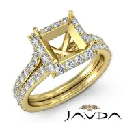 Halo Diamond Engagement Princess Semi Mount Pave Ring 18k Yellow Gold 1.38 Ctw