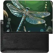 [ADASGHBY] Passport Cover With Card Slots Leather Passport Holders Rabbits Manatees Waterproof Passport Holder Covers Case for Travel, Dragonfly Green, One size