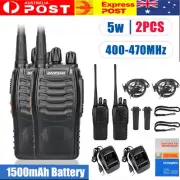 2X UHF WALKIE TALKIE BAND HANDHELD TWO WAY RADIO 400-470MHz EARPHONES 1500MAH 5W
