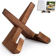 MEZOKUCEL Cookbook Stand, Handmade Wooden Cookbook Holder, Recipe Book Holder for Display Stand, Farmhouse Cook Book Stand for Cooking, Cookbook and Recipe Holder for Kitchen Counter (Brown (1)