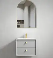 600mm Boston Light Grey Wall Hung Vanity and Archie Metal Frame Mirror Gold