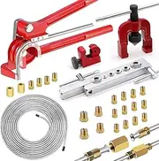 smseace 26Pack 1/4 Inch Brake line kit Includes 25FT Zinc-Plated Brake Lines with Fittings(16pcs Fittings,2pcs Union+4pcs Nut)，Brake line Bender，Single Flaring Tool，Pipe Cutter 1/4 Inch Brake Lines