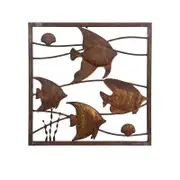 Willow & Silk Metal 50cm Rustic Square Fish School Wall Art/ Interior/Home Decor